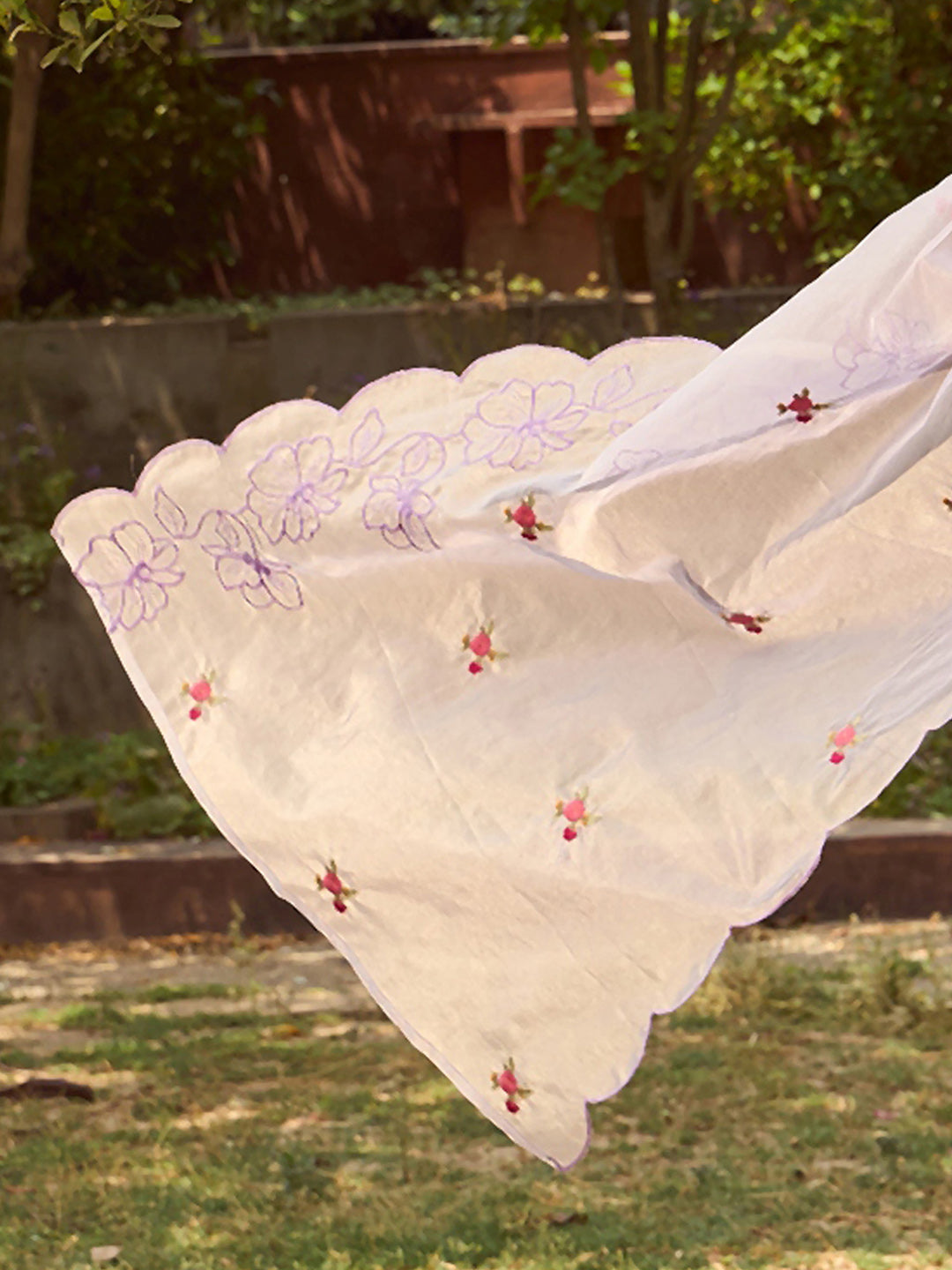 Indo Era Lavender Embroidered Straight Kurta Trousers With Dupatta set