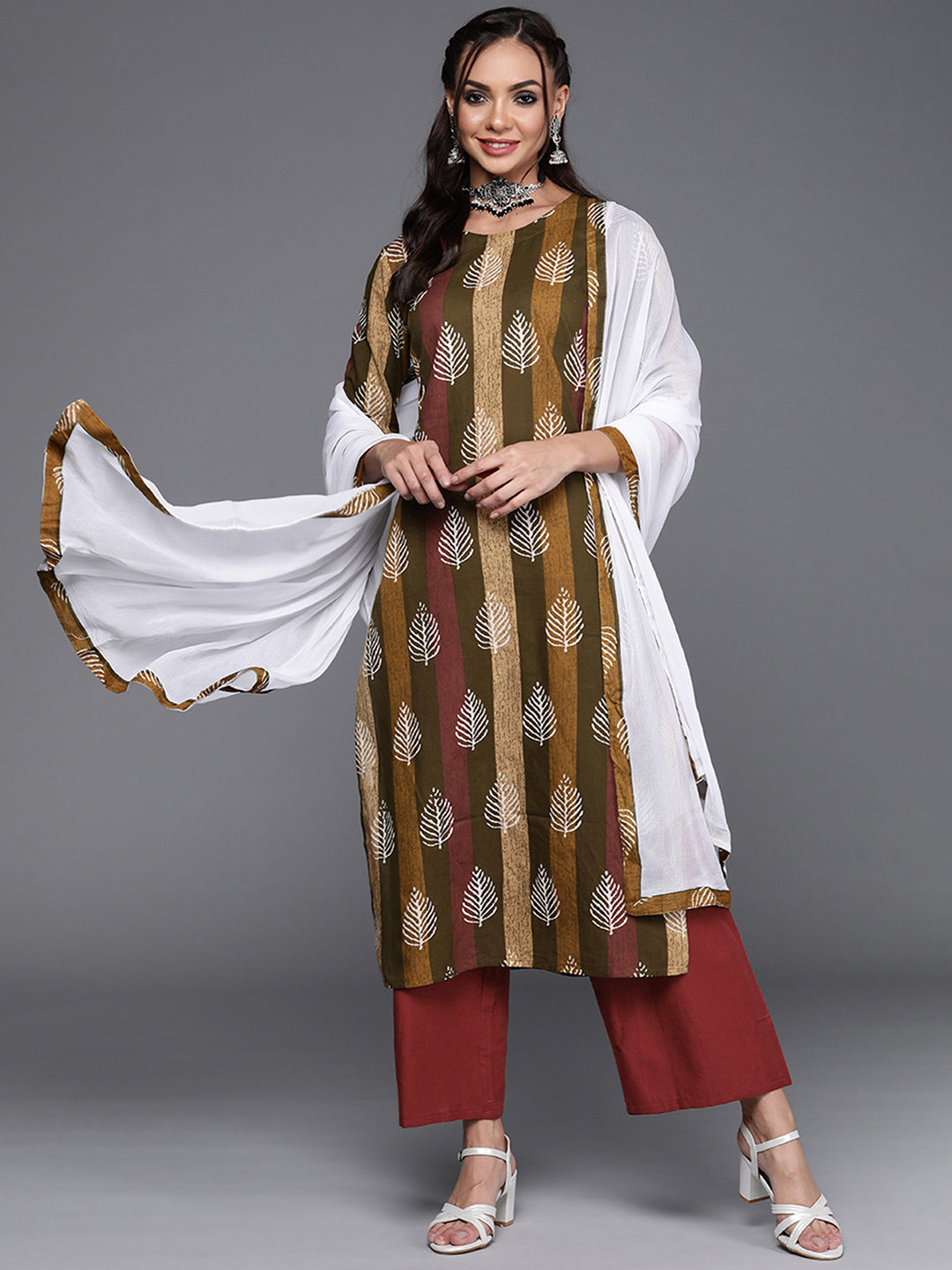 Multi Printed Straight Kurta Trouser With Dupatta Set