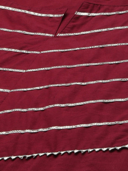 Maroon Solid Yoke Kurta Palazzo With Hand Made Dupatta Set