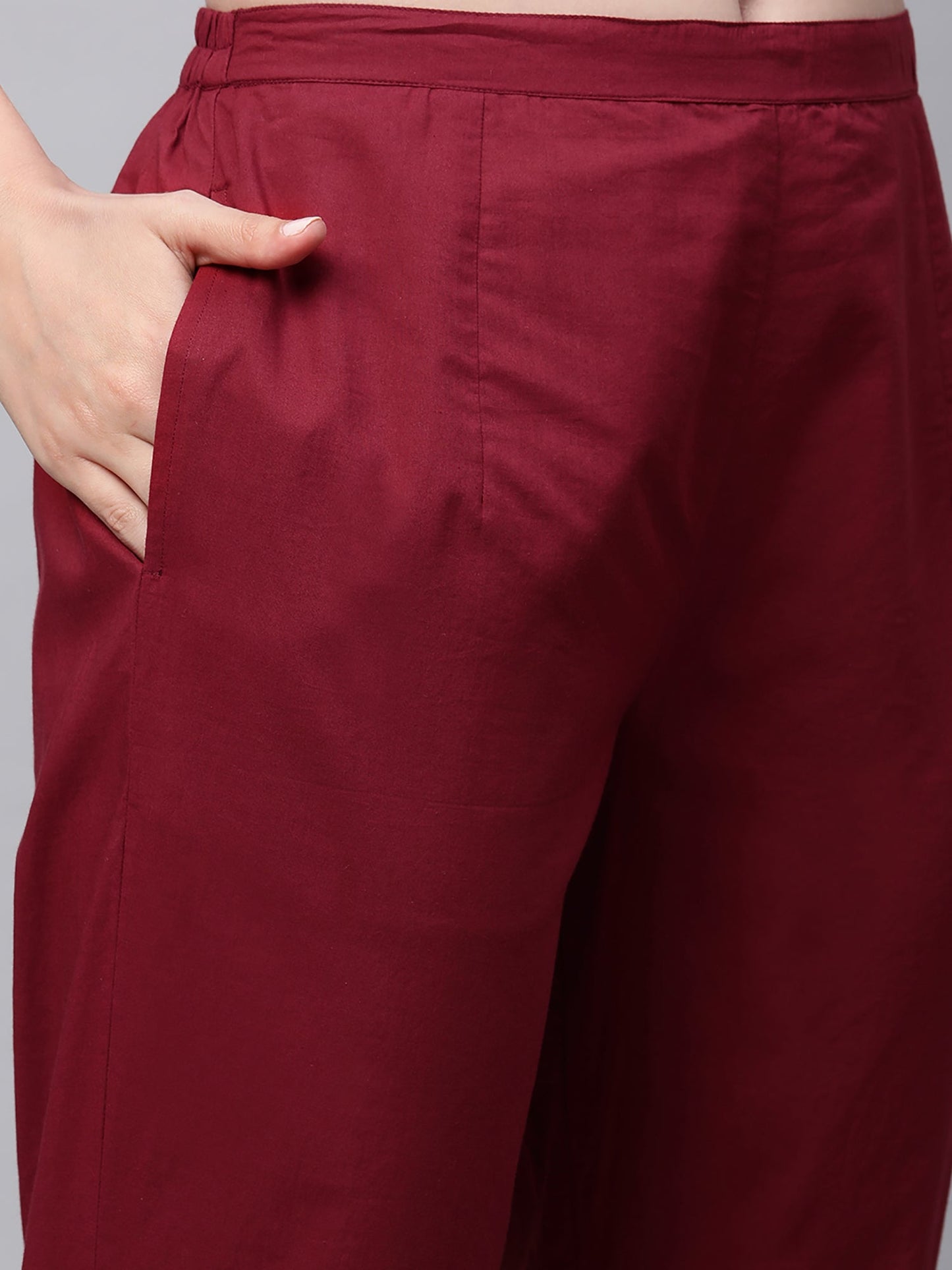 Maroon Solid Yoke Kurta Palazzo With Hand Made Dupatta Set