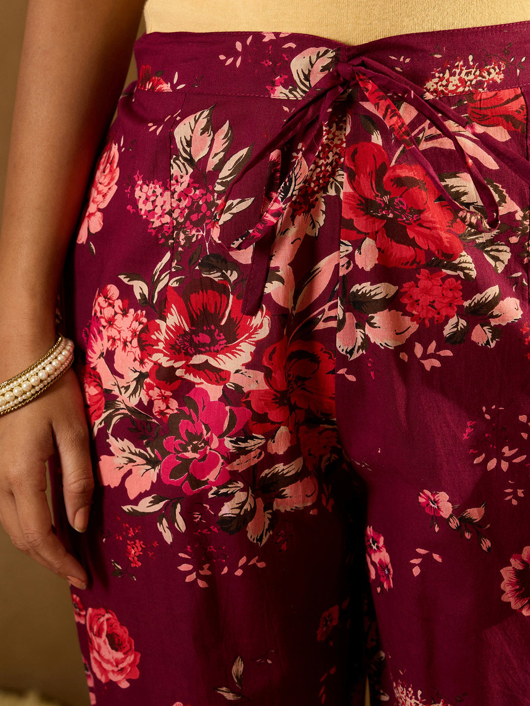 Indo Era Burgundy Printed Straight Kurta Trousers With Dupatta set