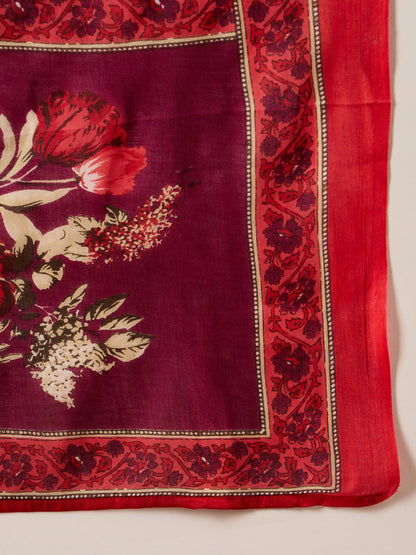 Indo Era Burgundy Printed Straight Kurta Trousers With Dupatta set
