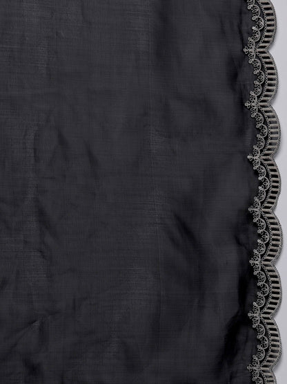 Indo Era Floral Yoke Design Regular Thread Work Liva Kurta with Trousers & Dupatta