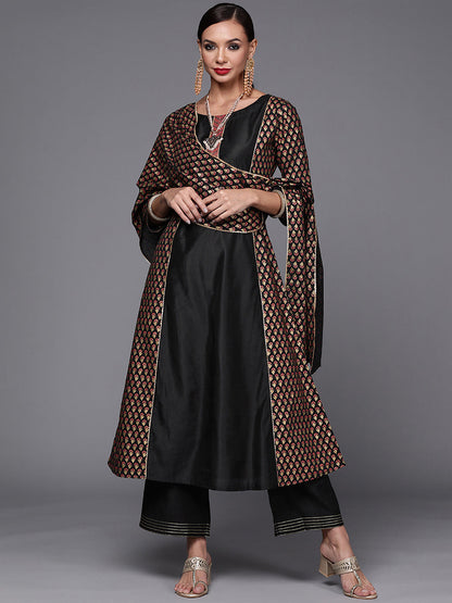 Indo Era Black Foil Floral Printed Kurta Palazzo with Dupatta Sets