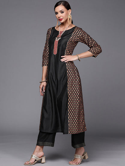 Indo Era Black Foil Floral Printed Kurta Palazzo with Dupatta Sets