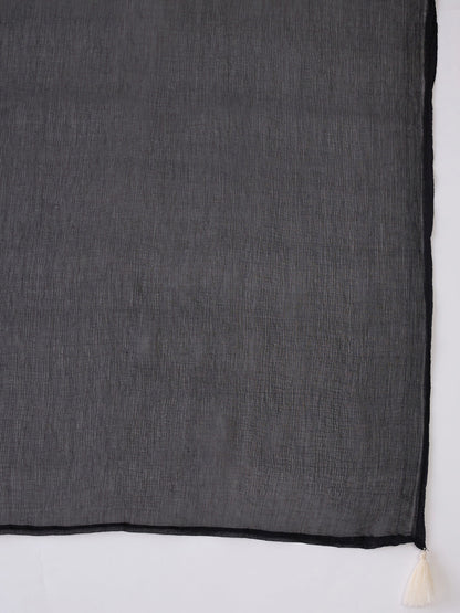Indo Era Black Embroidered Straight Kurta Trousers With Dupatta set