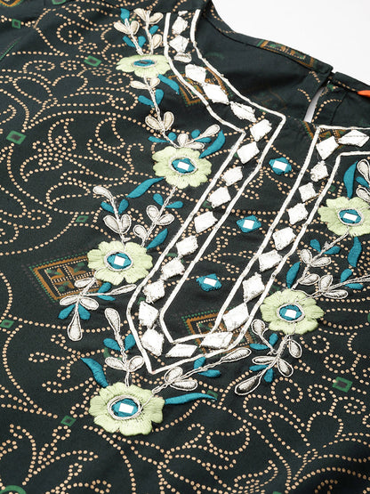 Indo Era Green Embroidered Straight Kurta Sharara With Dupatta Set