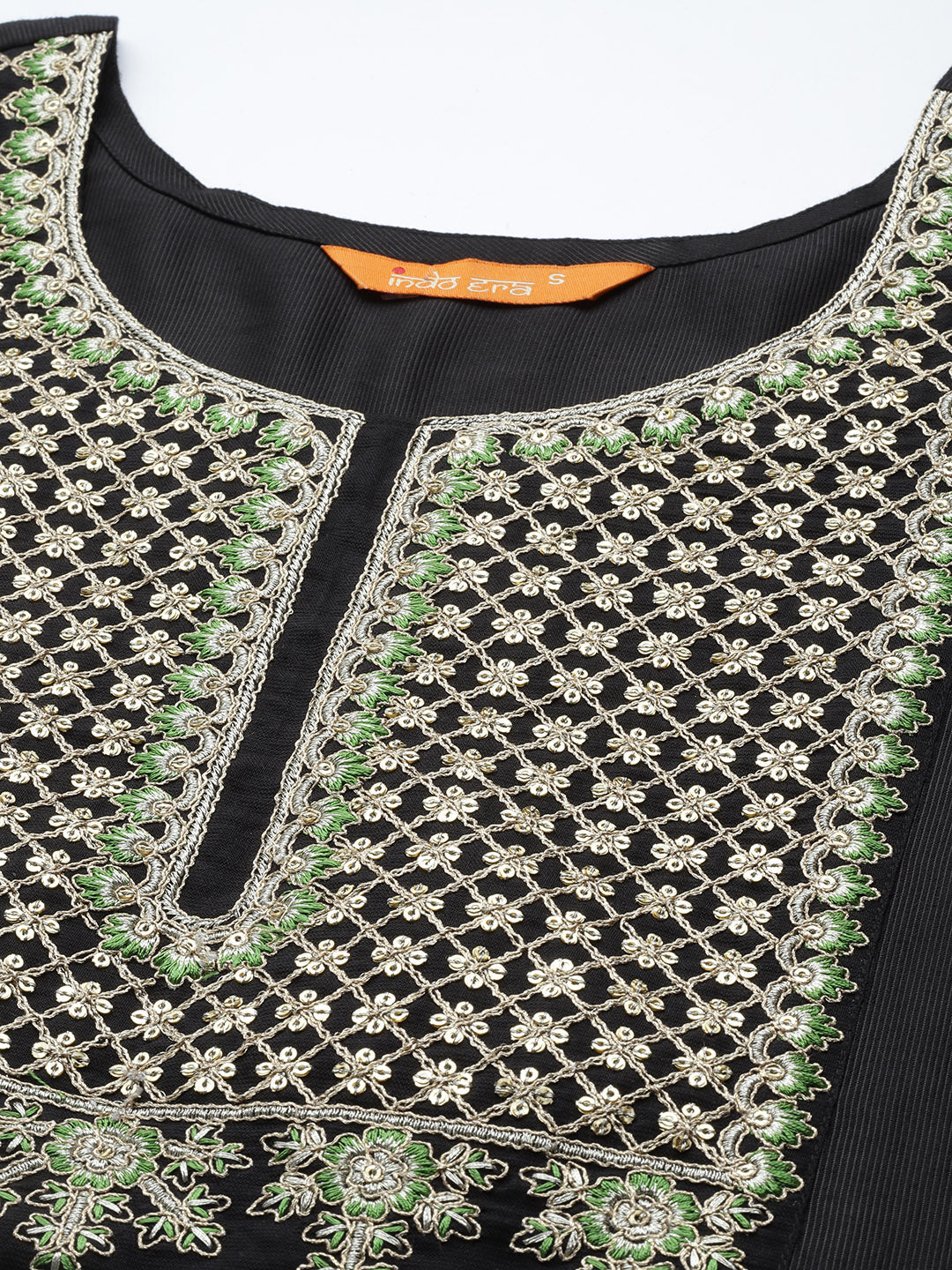 Indo Era Black Embroidered Straight Kurta Palazzos With Dupatta Set