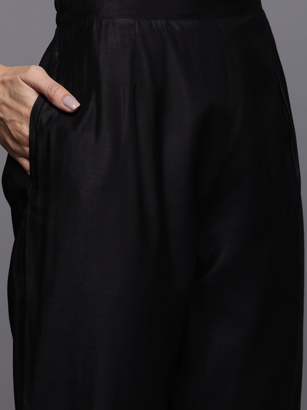 Indo Era Black Embroidered Straight Kurta Palazzos With Dupatta Set