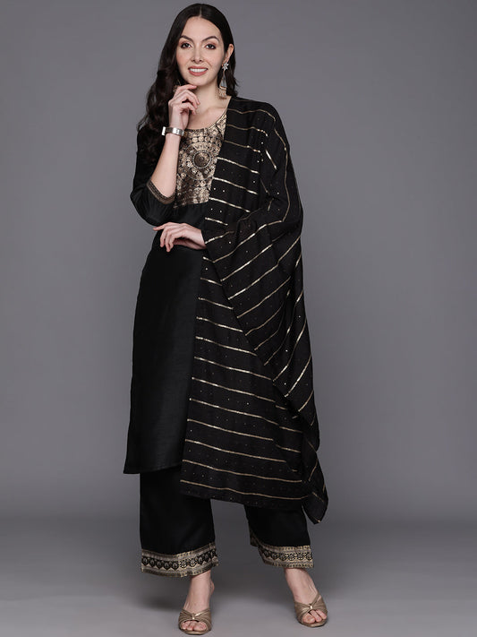 Indo Era Black Yoke Design Regular Kurta with Trousers & With Dupatta