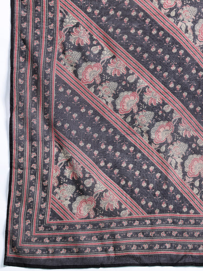 Indo Era Black Embroidered Straight Kurta Trousers With Dupatta  Set