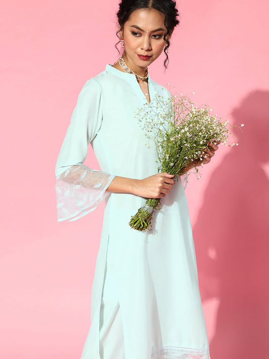 Blue Solid Straight Kurta Trouser Set