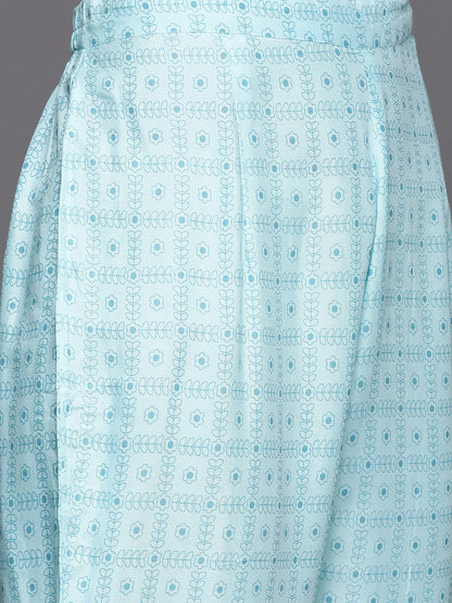 Indo Era Blue Embroidered Straight Kurta Trousers With Dupatta Set