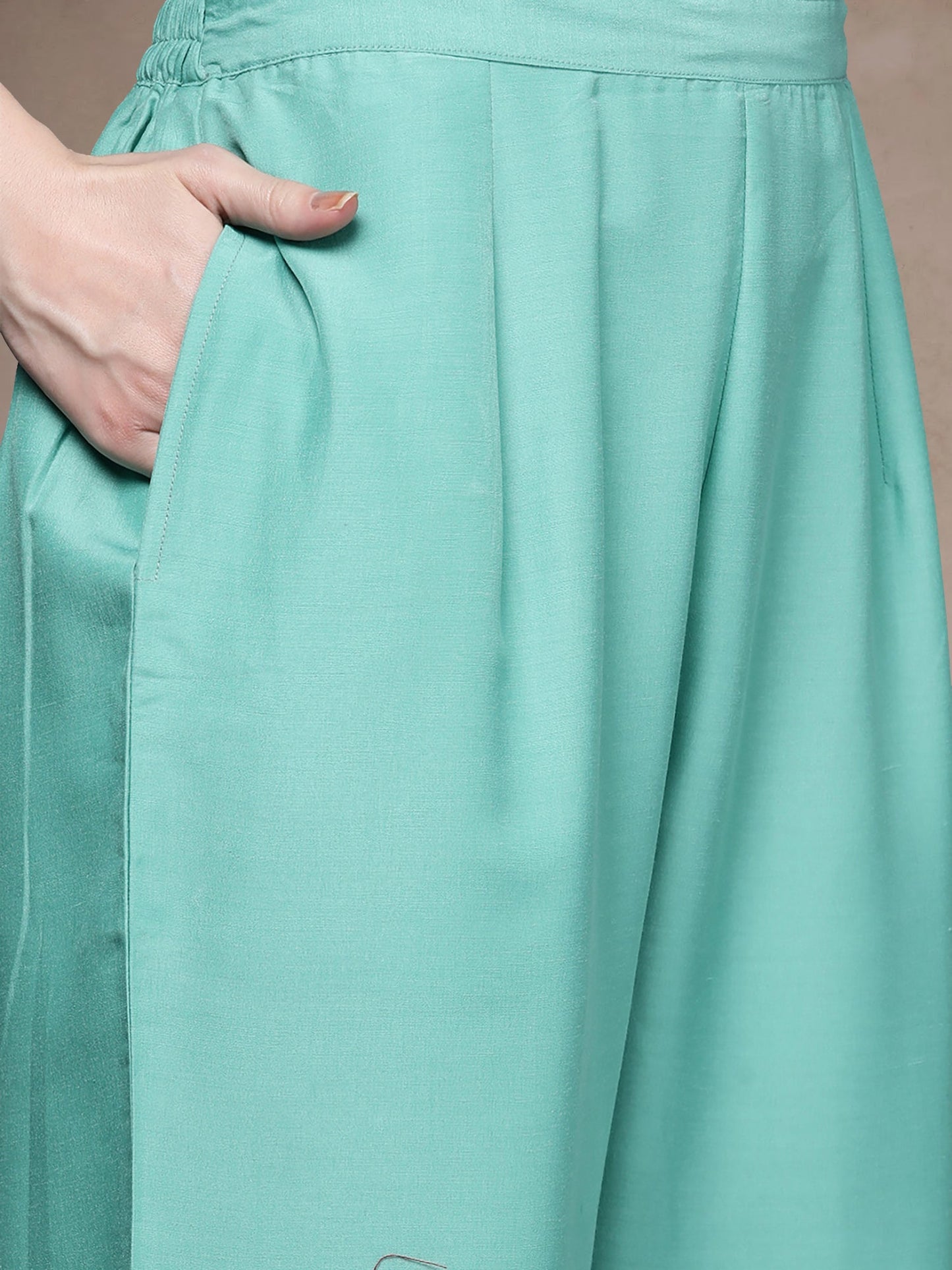 Blue Embroidered Straight Kurta Trousers With Dupatta Set