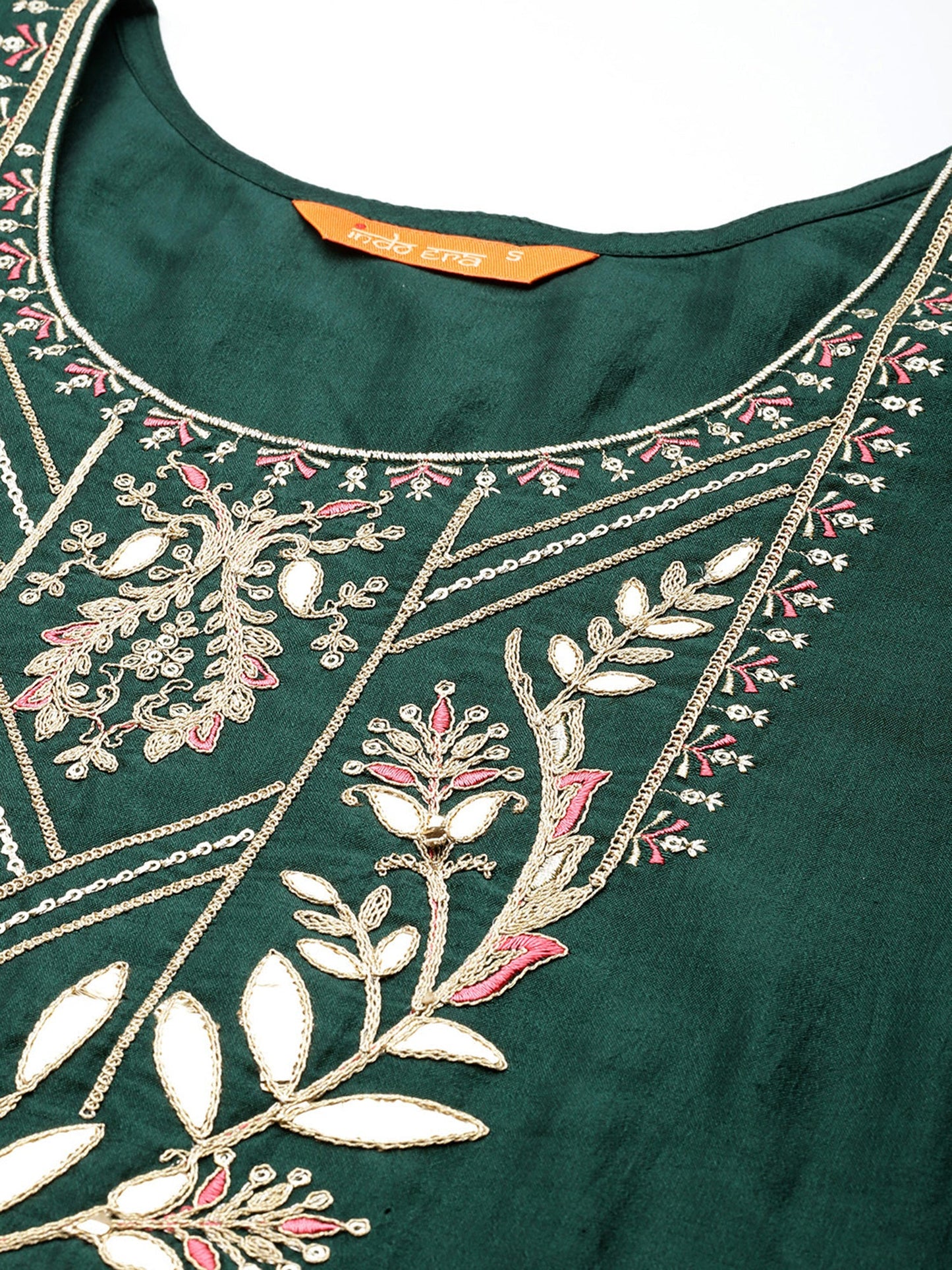 Indo Era Green Embroidered Straight Kurta Trousers With Dupatta set