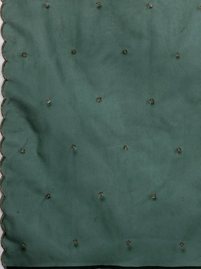 Indo Era Green Embroidered Straight Kurta Trousers With Dupatta set