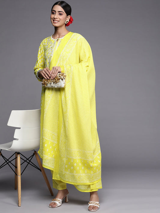 Indo Era Green Embroidered Straight Kurta Palazzos With Dupatta Set