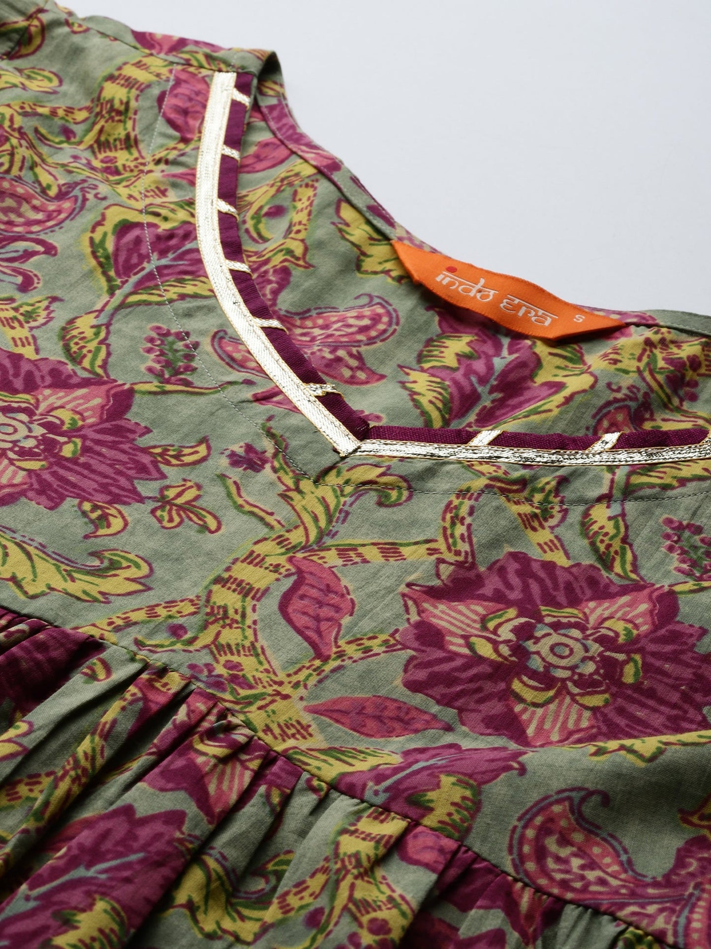 Indo Era Grey Printed Straight Kurta Trousers With Dupatta Set