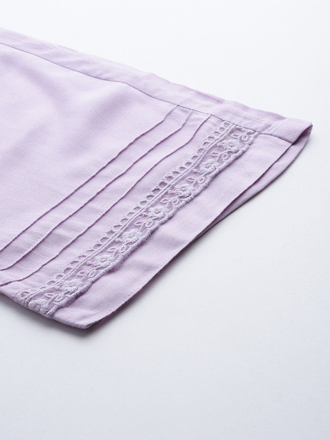 Indo Era Lavender Floral Embroidered Regular Thread Work Linen Kurta with Trousers & Dupatta
