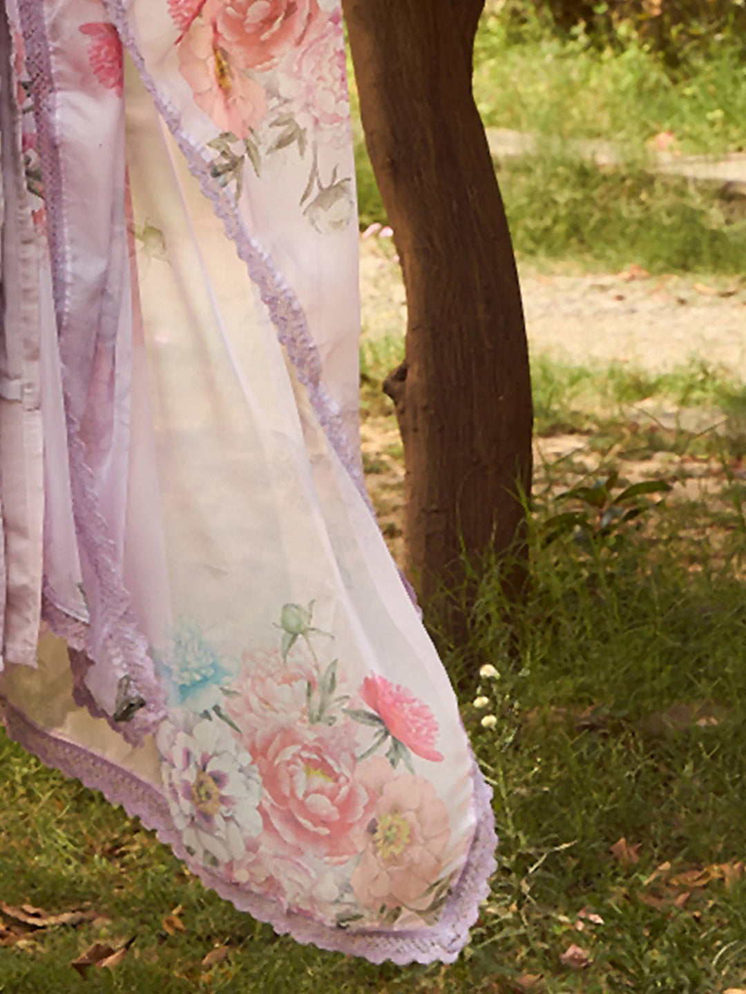 Lavender Embroidered Straight Kurta Trousers With Dupatta set