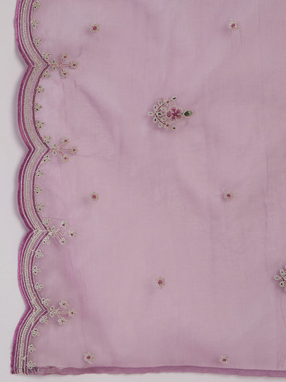 Indo Era Lavender Embroidered Straight Kurta Trousers With Dupatta set