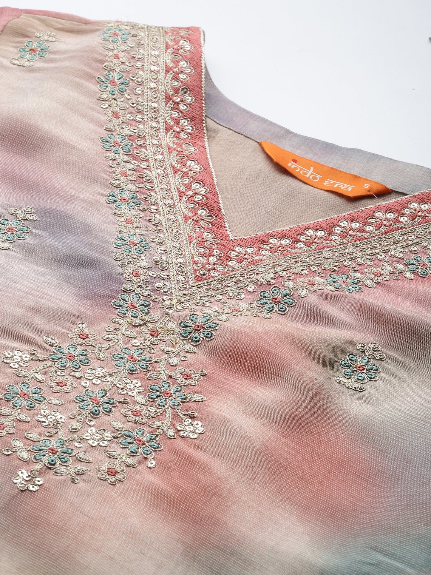 Multi Embroidered Straight Kurta Trousers With Dupatta Set