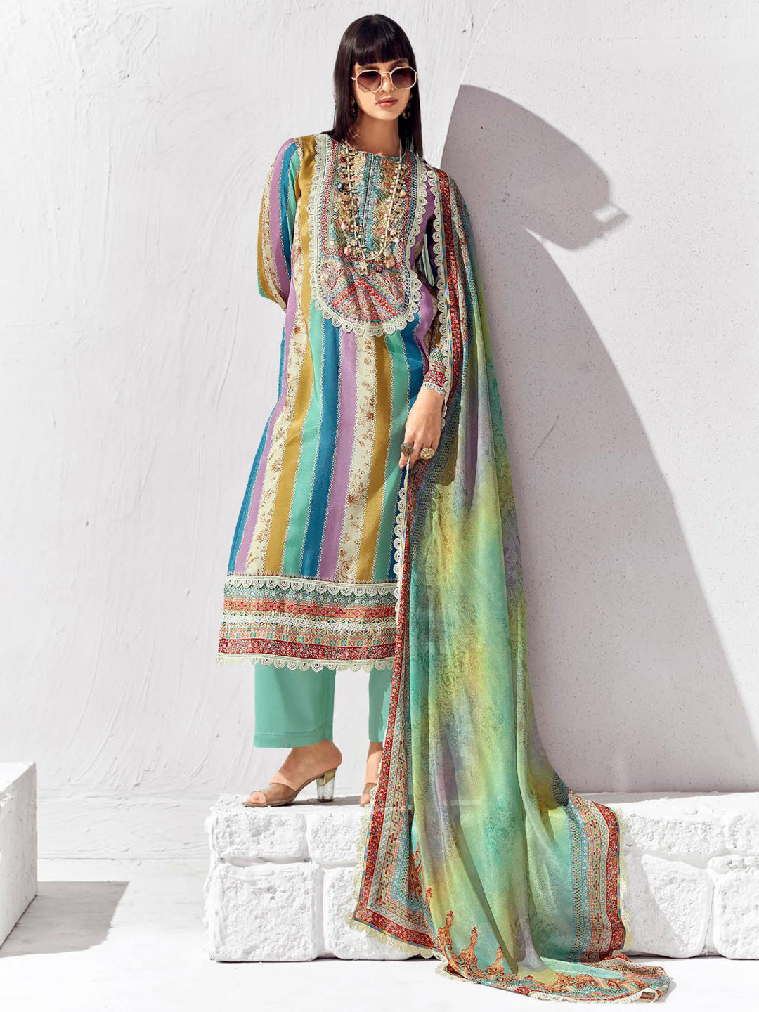 Multi Printed Straight Kurta Trousers set