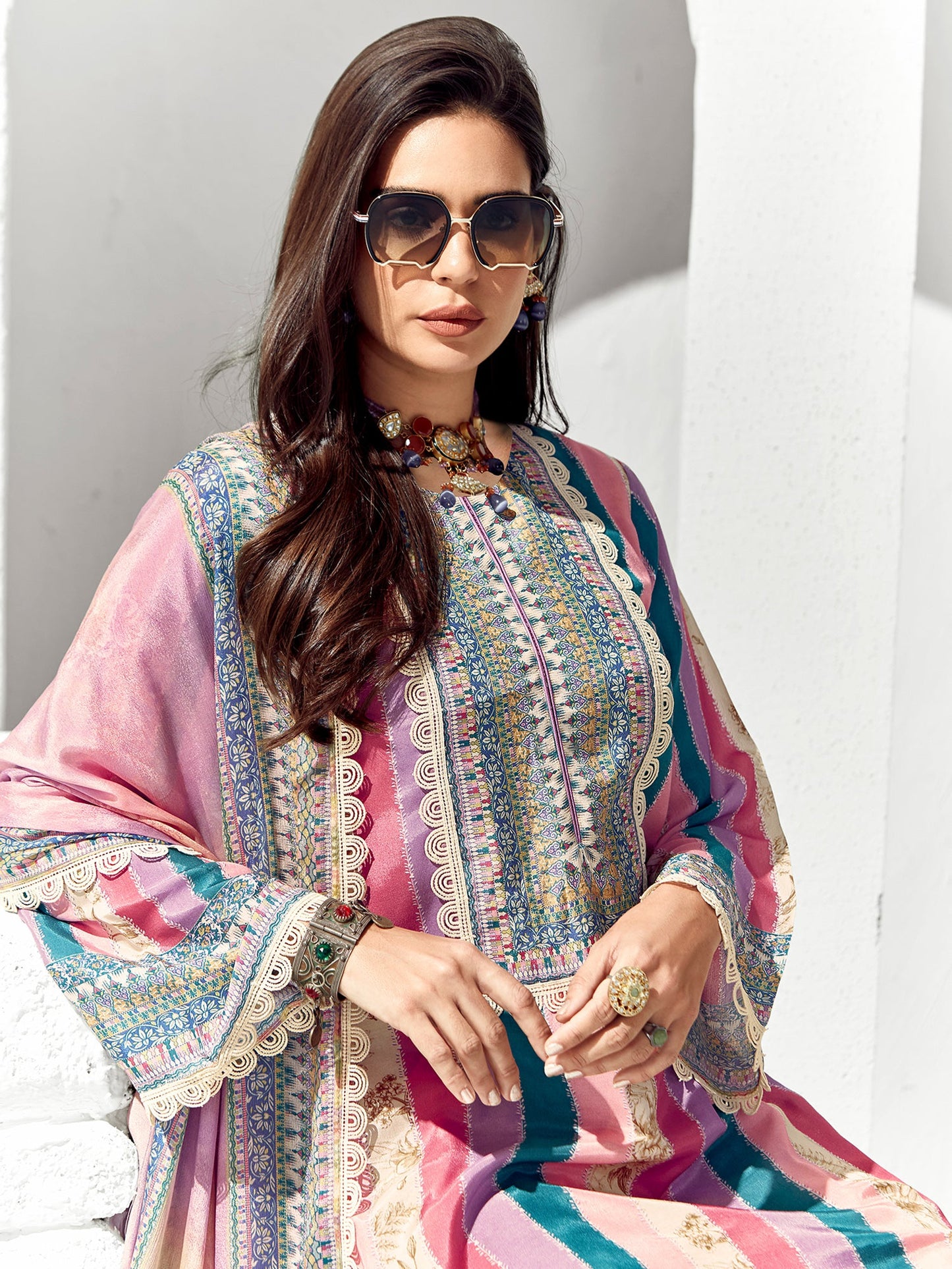 Multi Printed Straight Kurta Trousers set