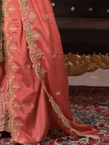 Multi Embroidered A-Line Kurta Palazzos With Dupatta set