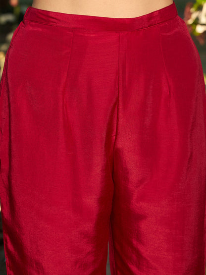 Maroon Embroidered Straight Kurta Trousers With Dupatta set