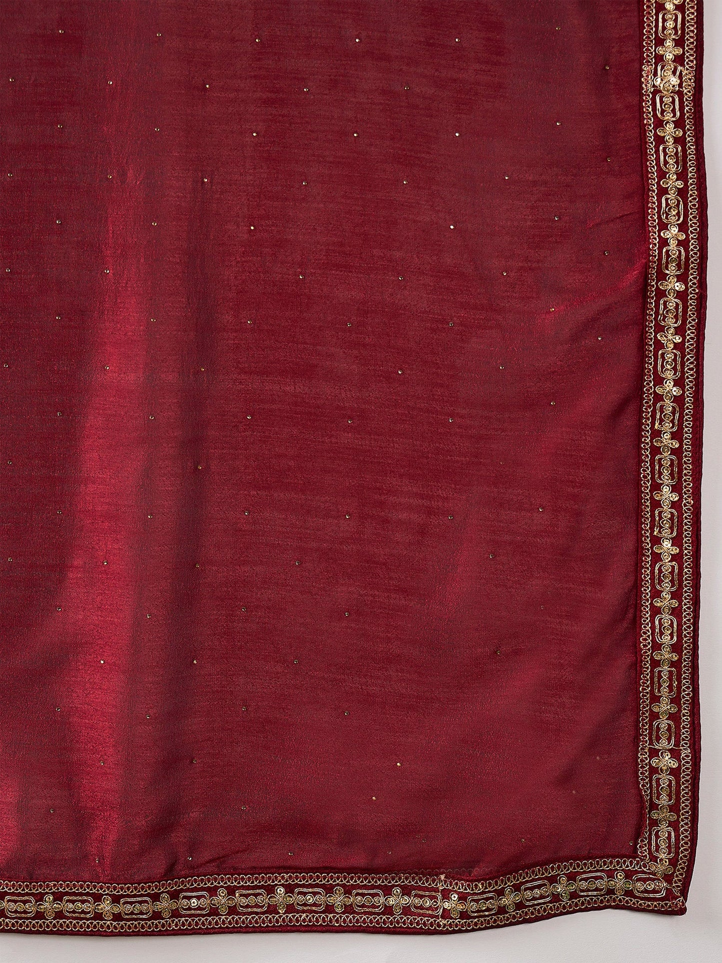 Maroon Floral Yoke Design Regular Zardozi Kurta with Trousers & With Dupatta