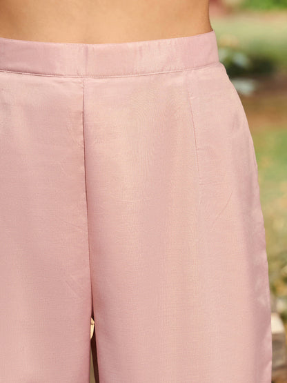 Mauve Embroidered A-Line Kurta Trousers With Dupatta set