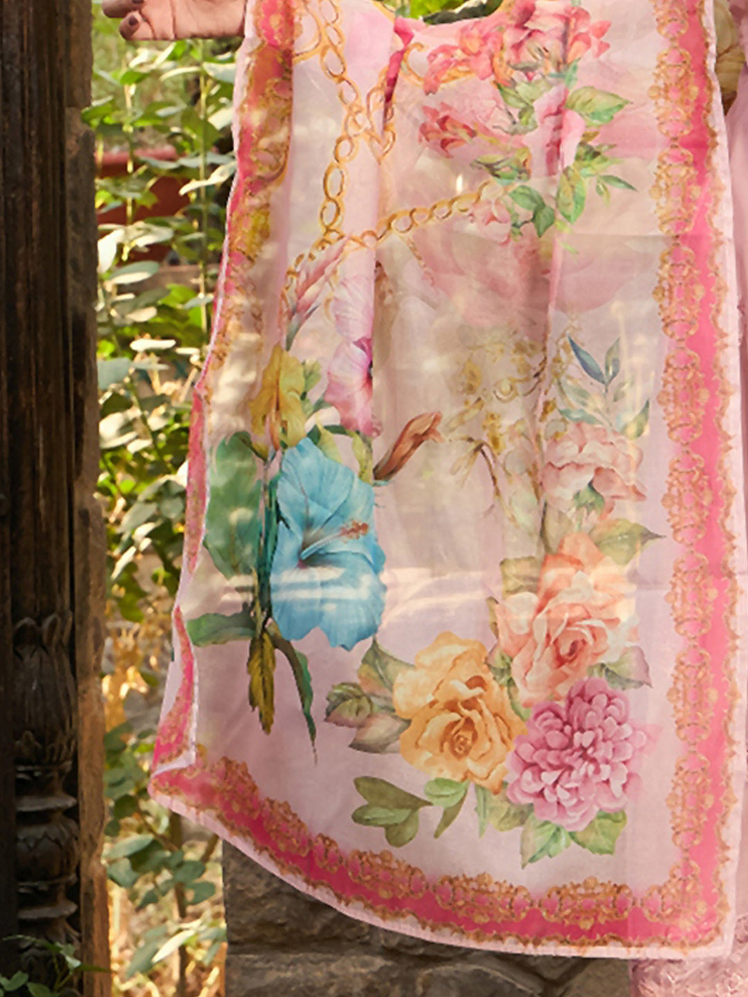 Mauve Embroidered A-Line Kurta Trousers With Dupatta set