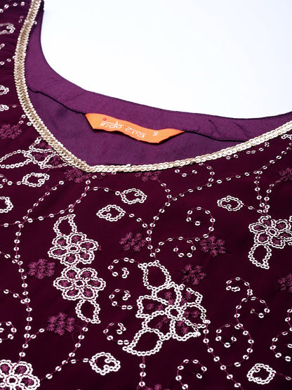 Indo Era Burgundy Embroidered Straight Kurta Sharara With Dupatta set