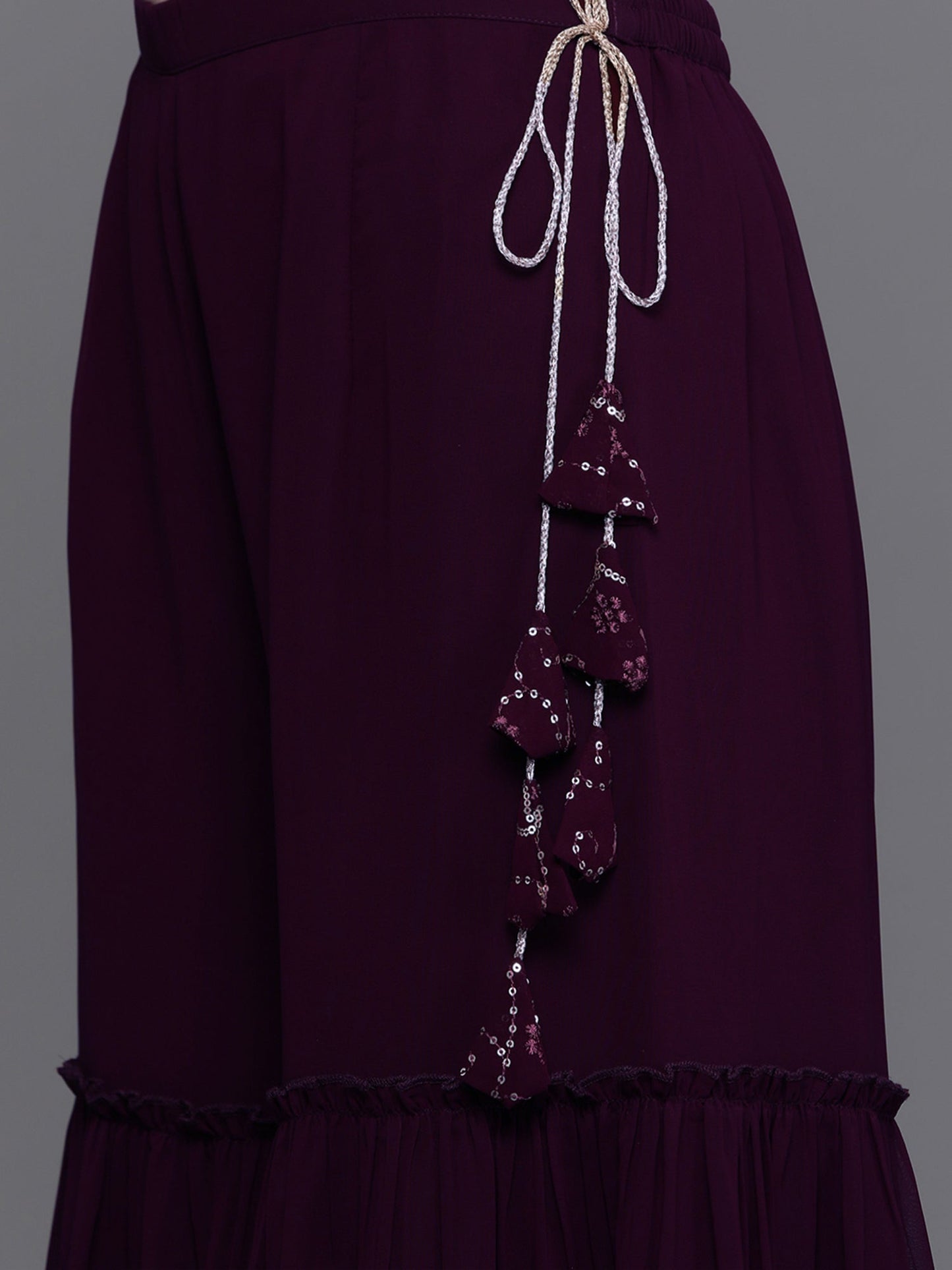 Indo Era Burgundy Embroidered Straight Kurta Sharara With Dupatta set