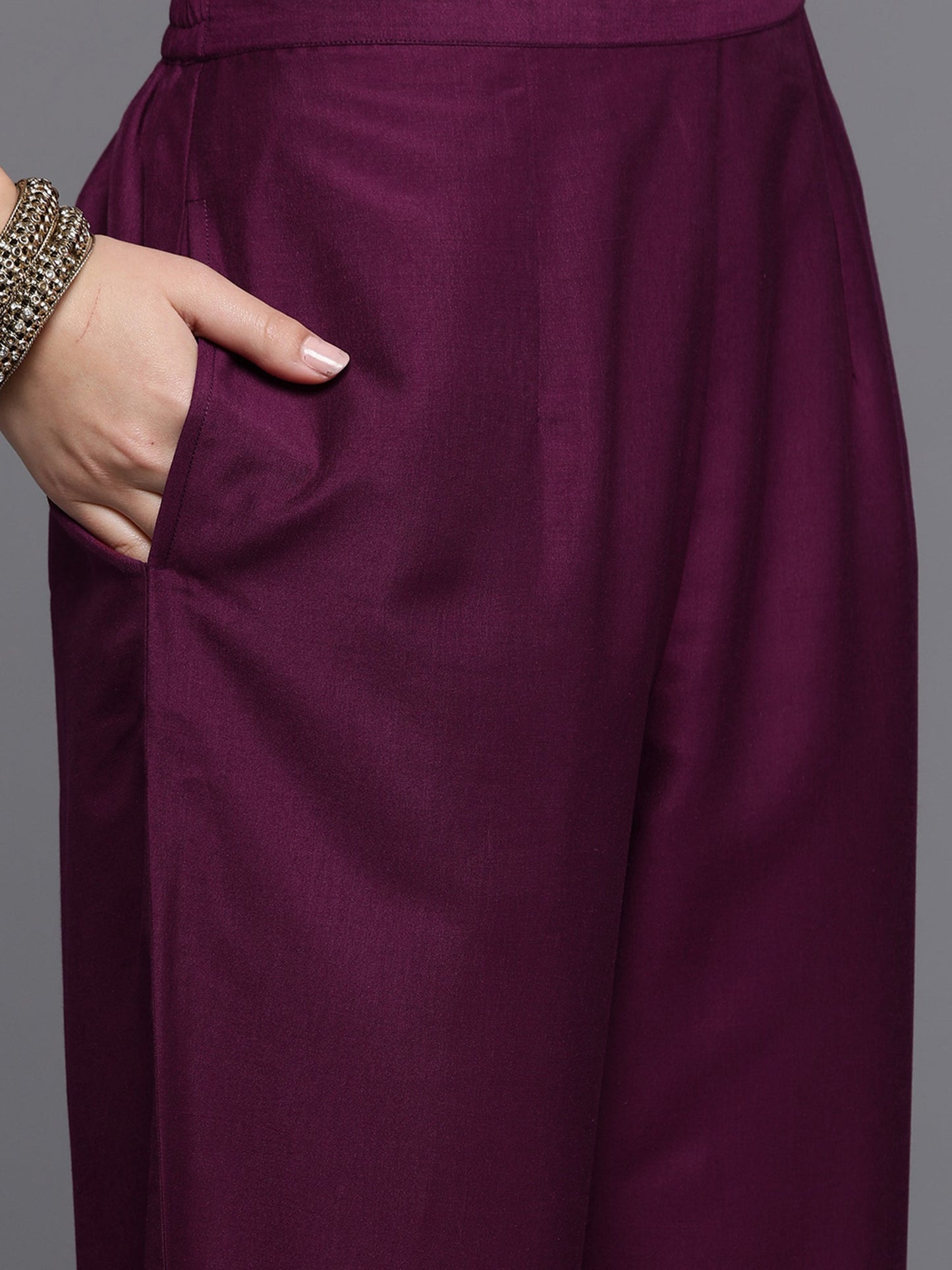 Indo Era Burgundy Embroidered Straight Kurta Trousers With Dupatta set