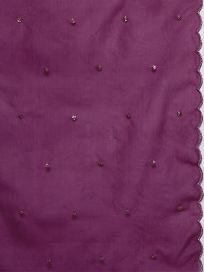 Indo Era Burgundy Embroidered Straight Kurta Trousers With Dupatta set