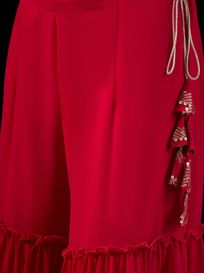 Indo Era Magenta Embroidered Straight Kurta Sharara With Dupatta set
