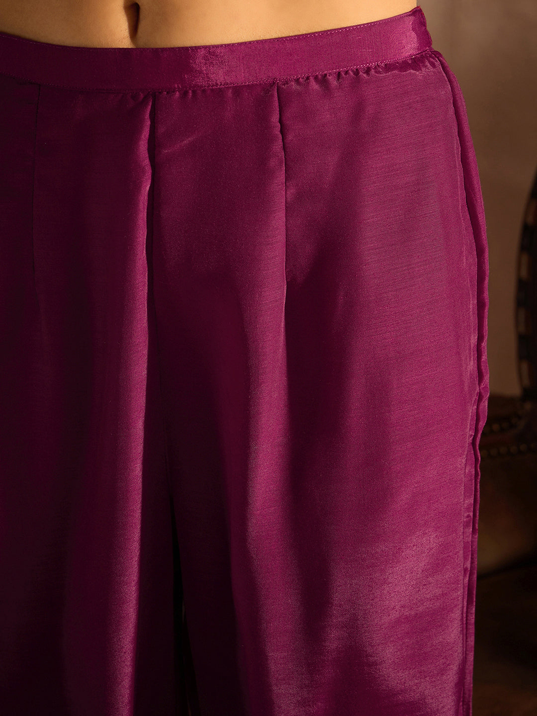 Indo Era Burgundy Embroidered Straight Kurta Trousers With Dupatta set