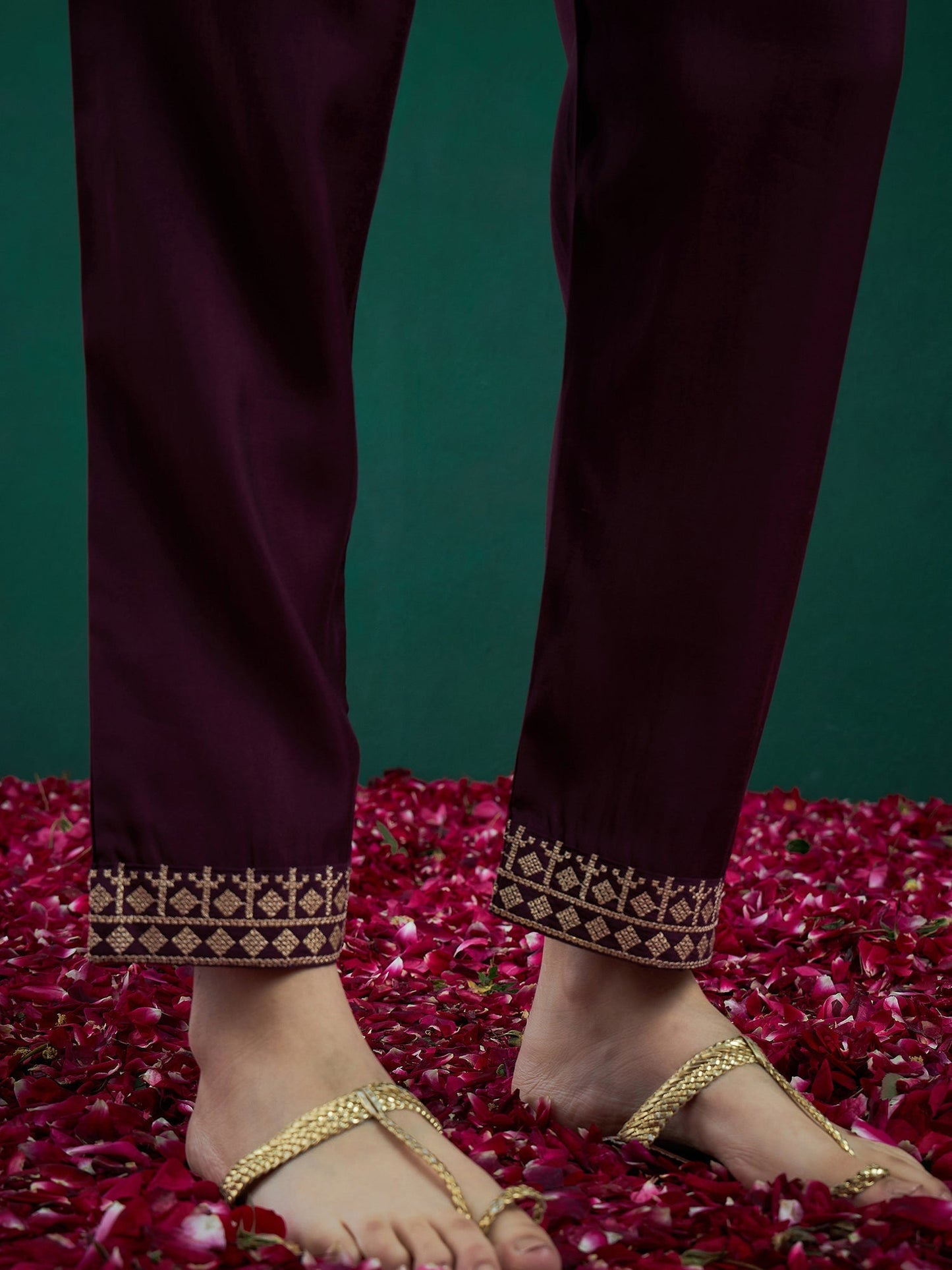 Indo Era Burgundy Embroidered Straight Kurta Trousers With Dupatta set