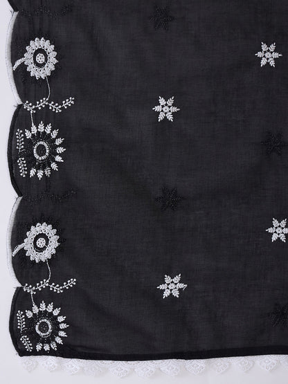 Indo Era Black Embroidered Anarkali Kurta Trousers With Dupatta set