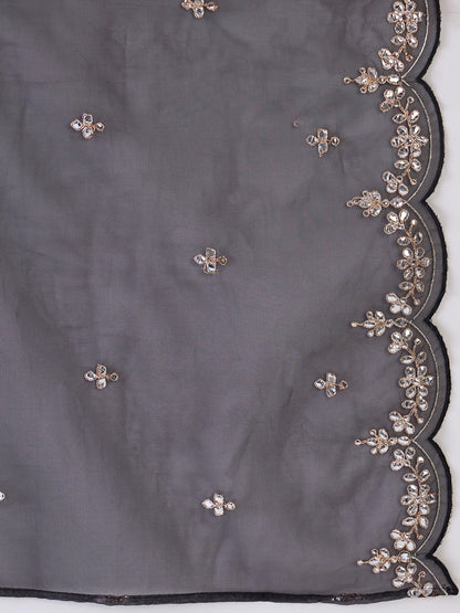 Indo Era Black Embroidered Straight Kurta Trousers With Dupatta set