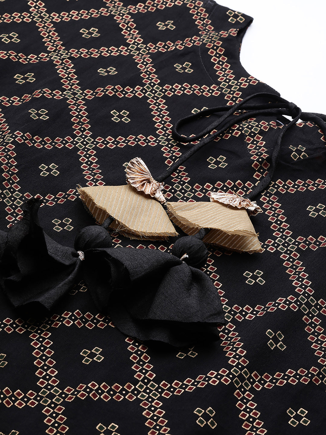 Indo Era Black Foil Printed A-line Kurta With Palazzo Set