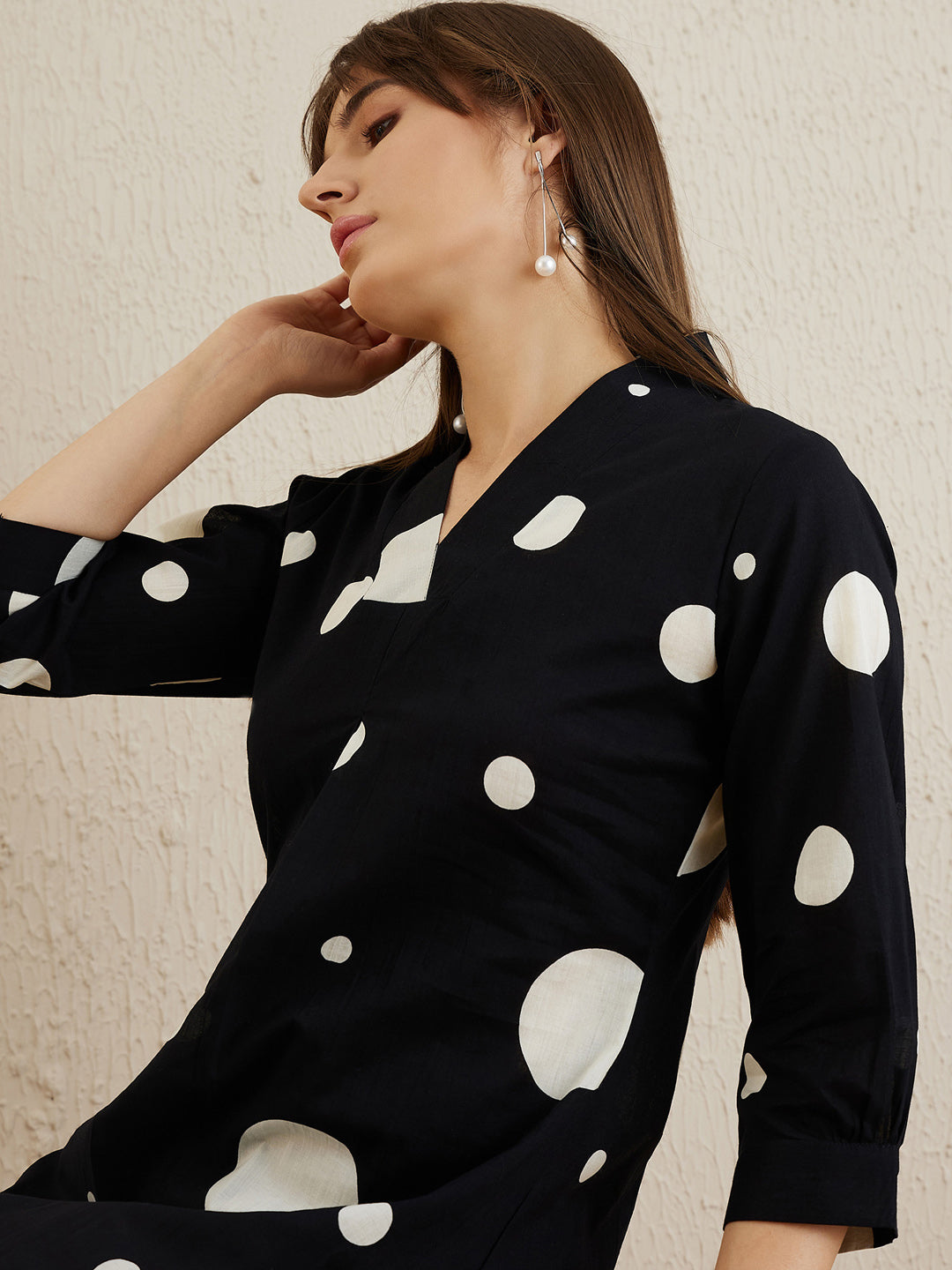 Indo Era Black Printed A-Line Kurta Trousers set