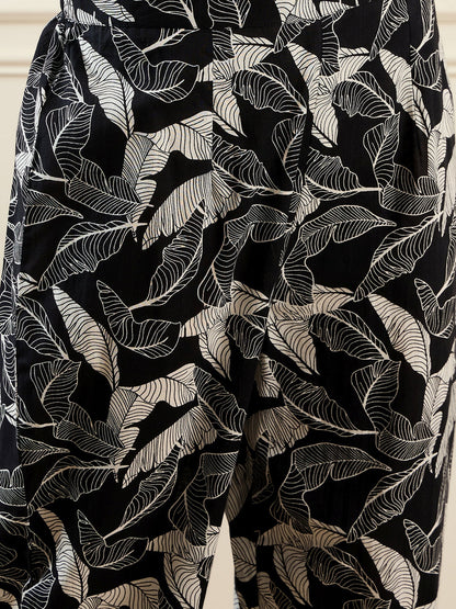 Indo Era Black Printed Straight Kurta Trousers set