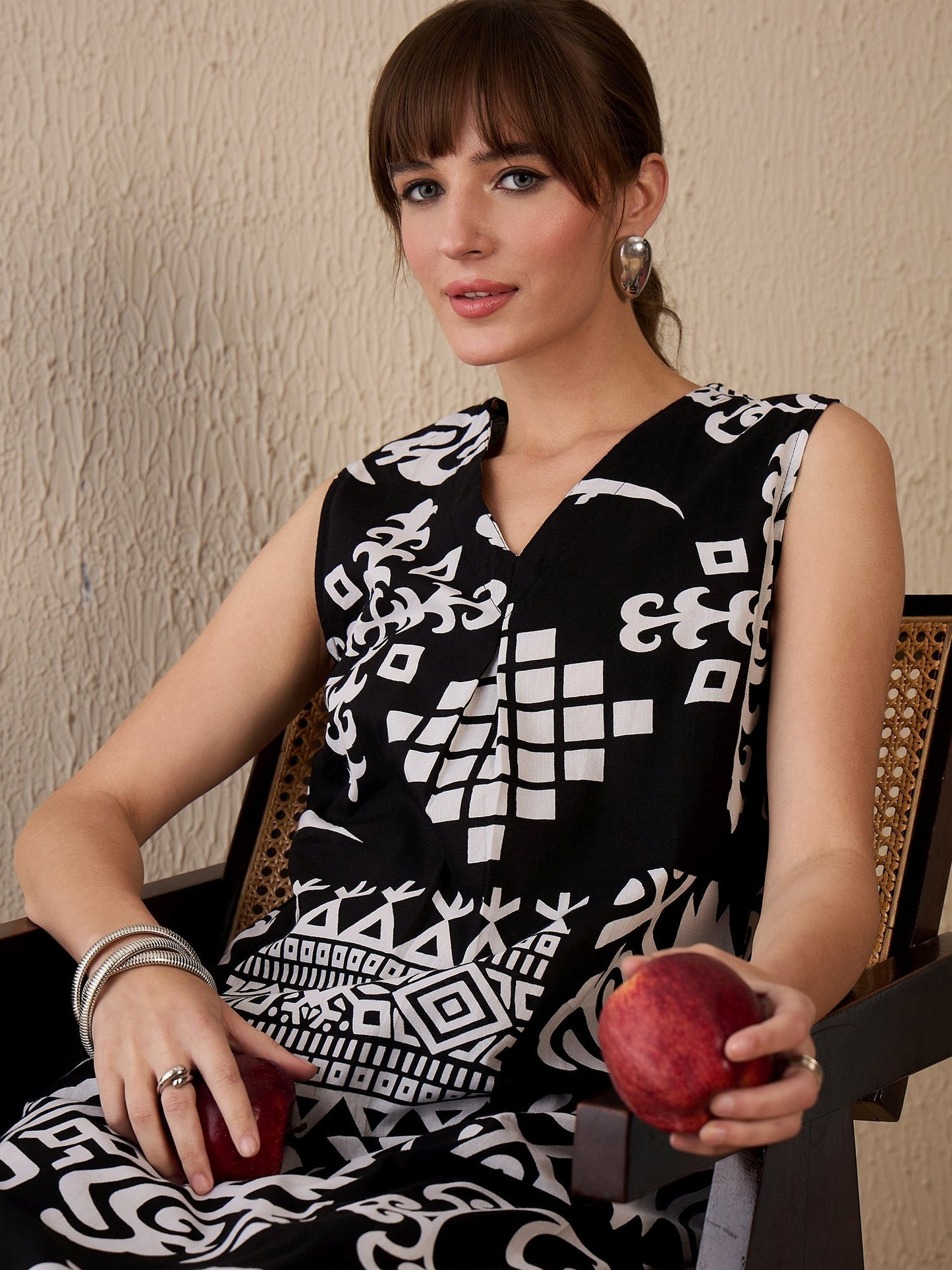Indo Era Black Printed A-Line Kurta Trousers  Set