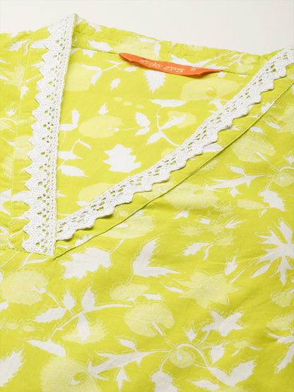 Indo Era Green Printed Straight Kurta Trousers set