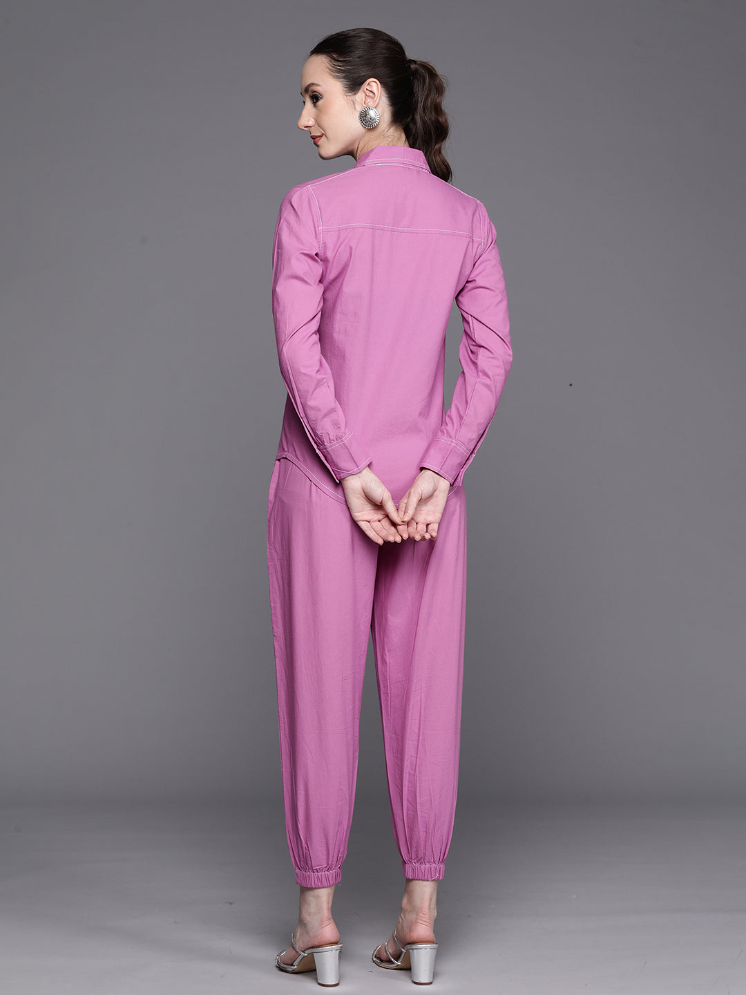 Indo Era Lavender solid Shirt with Joggers