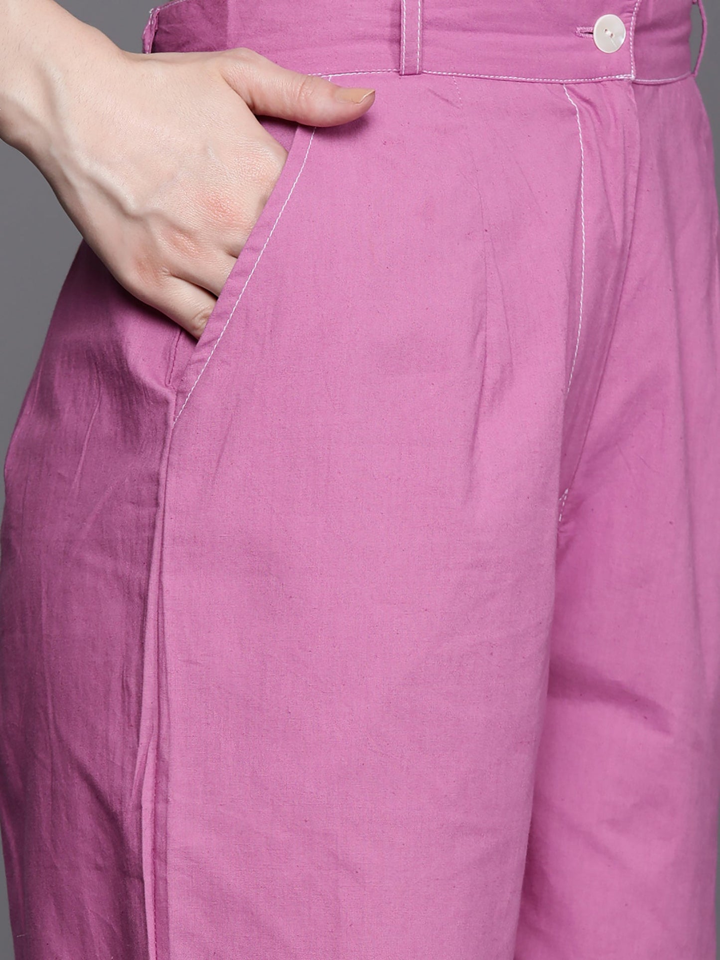 Indo Era Lavender solid Shirt with Joggers