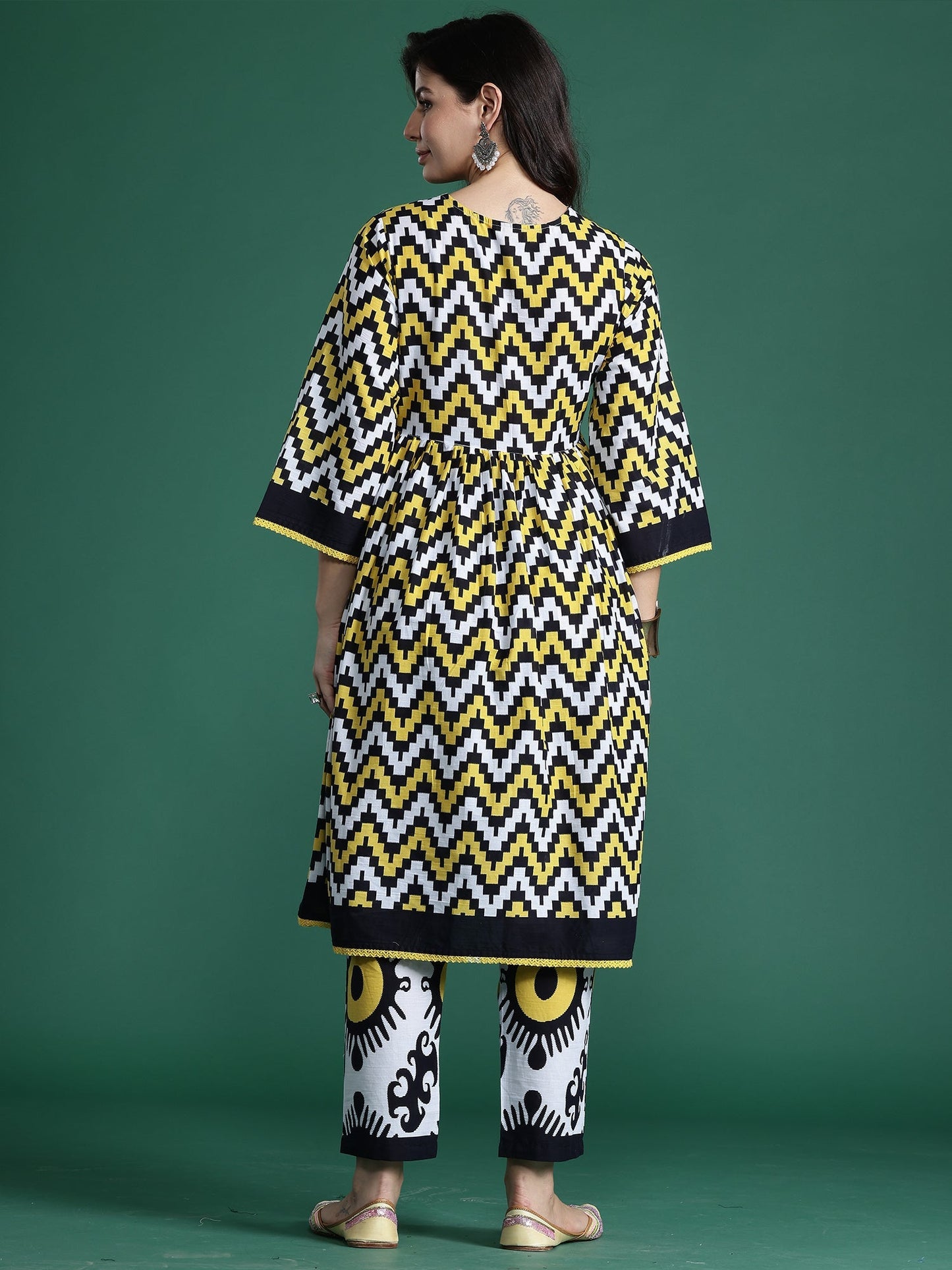 Multi Printed A-Line Kurta Trousers  Set